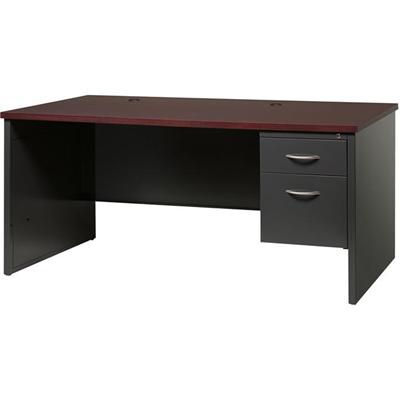 Lorell Fortress Modular Series Right-Pedestal Desk - 66" Width x 30" Depth, x 1.1" Thickness Top - Total Drawer(s): 2 - Single Pedestal on Right Side - Material: Steel - Finish: Walnut Laminate, Black - Scratch Resistant, Stain Resistant, Ball-bearin
