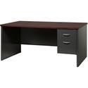 Lorell Fortress Modular Series Right-Pedestal Desk - 66" Width x 30" Depth, x 1.1" Thickness Top - Total Drawer(s): 2 - Single Pedestal on Right Side - Material: Steel - Finish: Mahogany Laminate, Charcoal - Scratch Resistant, Stain Resistant, Ball-b