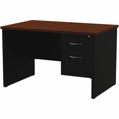 Lorell Modular 48"W x 30"D Right Pedestal Desk, Black/Walnut - 48" Width x 30" Depth, x 1.1" Thickness Top - Total Drawer(s): 2 - Single Pedestal on Right Side - Material: Steel - Finish: Walnut Laminate, Black - Scratch Resistant, Stain Resistant, B