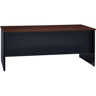 Lorell Fortress Modular Series Desk - 72" Width x 36" Depth, x 1.1" Thickness Top - Total Drawer(s): 2 - Single Pedestal on Left Side - Material: Steel - Finish: Walnut Laminate, Black - Scratch Resistant, Stain Resistant, Ball-bearing Suspension, Gr