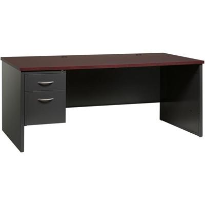 Lorell Fortress Modular Series Left-Pedestal Desk - 72" Width x 36" Depth, x 1.1" Thickness Top - Total Drawer(s): 2 - Single Pedestal on Left Side - Material: Steel - Finish: Mahogany Laminate, Charcoal - Scratch Resistant, Stain Resistant, Ball-bea