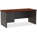 Lorell Fortress Modular Series Left-Pedestal Desk - 66" Width x 30" Depth, x 1.1" Thickness Top - Total Drawer(s): 2 - Single Pedestal on Left Side - Material: Steel - Finish: Mahogany Laminate, Charcoal - Scratch Resistant, Stain Resistant, Ball-bea