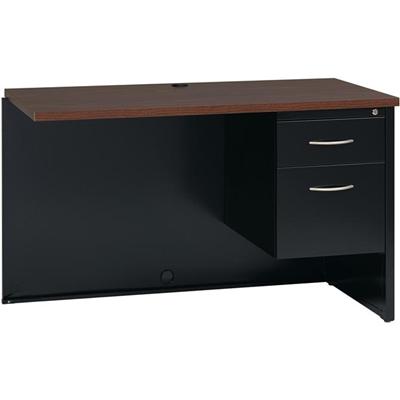 Lorell Fortress Modular Series Right Return - 48" Width x 24" Depth, x 1.1" Thickness Top - Total Drawer(s): 2 - Single Pedestal on Right Side - Material: Steel - Finish: Walnut Laminate, Black - Scratch Resistant, Stain Resistant, Ball-bearing Suspe