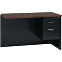 Lorell Fortress Modular Series Right Return - 48" Width x 24" Depth, x 1.1" Thickness Top - Total Drawer(s): 2 - Single Pedestal on Right Side - Material: Steel - Finish: Walnut Laminate, Black - Scratch Resistant, Stain Resistant, Ball-bearing Suspe
