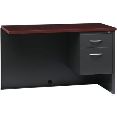 Lorell Fortress Modular Series Right Return - 48" Width x 24" Depth, x 1.1" Thickness Top - Total Drawer(s): 2 - Single Pedestal on Right Side - Material: Steel - Finish: Mahogany Laminate, Charcoal - Scratch Resistant, Stain Resistant, Ball-bearing 