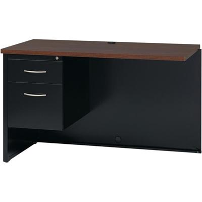 Lorell Fortress Modular Series Left Return - 48" Width x 24" Depth, x 1.1" Thickness Top - Total Drawer(s): 2 - Single Pedestal on Left Side - Material: Steel - Finish: Walnut Laminate, Black - Scratch Resistant, Stain Resistant, Ball-bearing Suspens