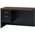 Lorell Fortress Modular Series Left Return - 48" Width x 24" Depth, x 1.1" Thickness Top - Total Drawer(s): 2 - Single Pedestal on Left Side - Material: Steel - Finish: Walnut Laminate, Black - Scratch Resistant, Stain Resistant, Ball-bearing Suspens
