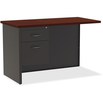 Lorell Fortress Modular Series Left Return - 48" Width x 24" Depth, x 1.1" Thickness Top - Total Drawer(s): 2 - Single Pedestal on Left Side - Material: Steel - Finish: Mahogany Laminate, Charcoal - Scratch Resistant, Stain Resistant, Ball-bearing Su