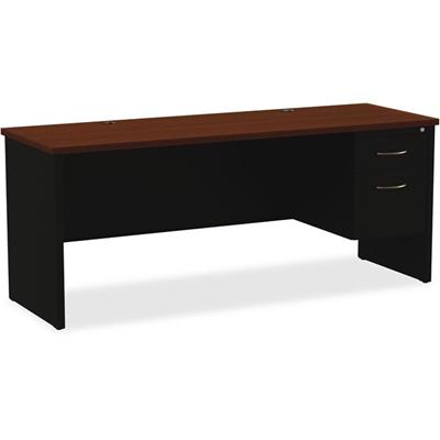 Lorell Fortress Modular Series Right-pedestal Credenza - 72" Width x 24" Depth, x 1.1" Thickness Top - Total Drawer(s): 2 - Single Pedestal on Right Side - Material: Steel - Finish: Walnut Laminate, Black - Scratch Resistant, Stain Resistant, Ball-be