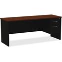 Lorell Fortress Modular Series Right-pedestal Credenza - 72" Width x 24" Depth, x 1.1" Thickness Top - Total Drawer(s): 2 - Single Pedestal on Right Side - Material: Steel - Finish: Walnut Laminate, Black - Scratch Resistant, Stain Resistant, Ball-be