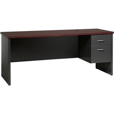 Lorell Fortress Modular Series Right-pedestal Credenza - 72" Width x 24" Depth, x 1.1" Thickness Top - Total Drawer(s): 2 - Single Pedestal on Right Side - Material: Steel - Finish: Mahogany Laminate, Charcoal - Scratch Resistant, Stain Resistant, Ba