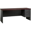 Lorell Fortress Modular Series Right-pedestal Credenza - 72" Width x 24" Depth, x 1.1" Thickness Top - Total Drawer(s): 2 - Single Pedestal on Right Side - Material: Steel - Finish: Mahogany Laminate, Charcoal - Scratch Resistant, Stain Resistant, Ba