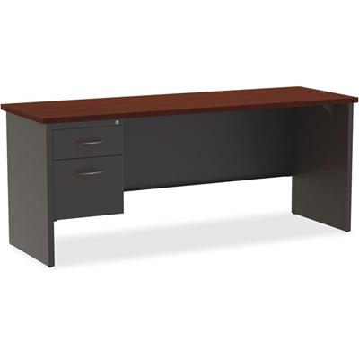 Lorell Fortress Modular Series Left-pedestal Credenza - 72" Width x 24" Depth, x 1.1" Thickness Top - Total Drawer(s): 2 - Single Pedestal on Left Side - Material: Steel - Finish: Mahogany Laminate, Charcoal - Scratch Resistant, Stain Resistant, Ball