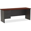 Lorell Fortress Modular Series Left-pedestal Credenza - 72" Width x 24" Depth, x 1.1" Thickness Top - Total Drawer(s): 2 - Single Pedestal on Left Side - Material: Steel - Finish: Mahogany Laminate, Charcoal - Scratch Resistant, Stain Resistant, Ball
