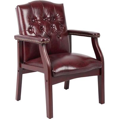 Boss Traditional Oxblood Vinyl Guest Chair with Mahogany Finish - Burgundy Seat Color - Vinyl Seat Material - Burgundy Back Color - Vinyl Back Material - Mahogany Frame Color - Four-legged Base - 1 Each