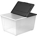 Storex 60L Flip Top File Storage Tote - External Dimensions: 22.7" Length x 18.3" Width x 12.9" Height - 50 lb - 15.85 gal - Media Size Supported: Legal, Letter - Flip Top Closure - Stackable - Plastic - Clear, Black - For File, Office Supplies, Deco