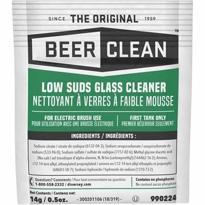Diversey Beer Clean Low Suds Glass Cleaner - For Glassware - Concentrate - Powder - 0.50 oz (0.03 lb) - Odorless - White - 100 / Carton