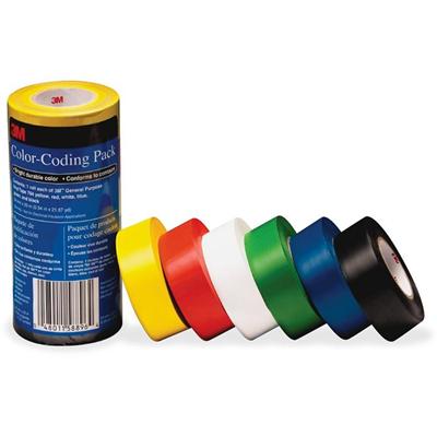 3M Vinyl Tape 764 Color-coding Pack - 21.87 yd Length x 0.94" Width x 5 mil Thickness - Multicolor - Rubber - 4 mil - Polyvinyl Chloride (PVC) Backing - 1 Pack