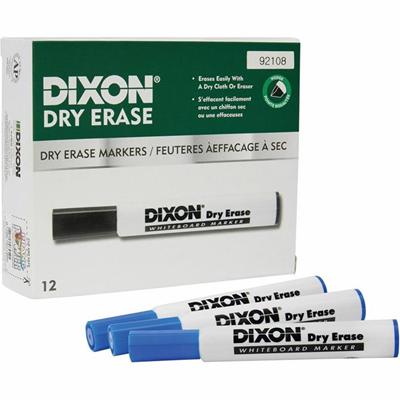 Dixon Dry Erase Markers - Broad Chisel, Fine Marker Point - Blue Ink - 1 Dozen