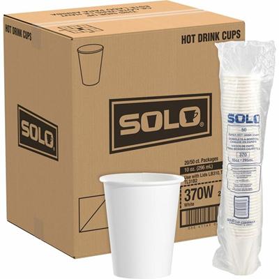 Solo 10 oz Paper Hot Cups - 10 fl oz - White - Paper - Hot Drink, Cold Drink, Beverage - 50/Pack - 20 / Carton