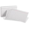 Oxford Red Margin Ruled Index Cards - Front Ruling Surface - Ruled Front Ruling - 3" x 5" Sheet Size - White Paper - 1 Pack