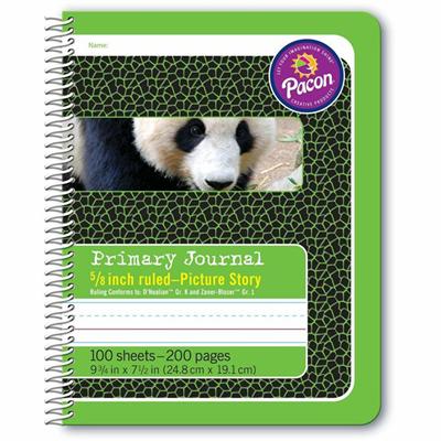 Pacon Composition Book - 100 Sheets - 200 Pages - Spiral Bound - Short Way Ruled Front Ruling - 0.63" Ruled - 4.50" Picture Story Space - 7 1/2" x 9 3/4" Sheet Size - Green Cover - Recycled - 1 Each