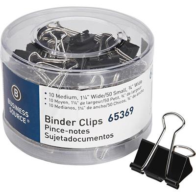 Business Source Small/Medium Binder Clips Set - Small, Medium - for Paper, Project, Document - Black - 1 Pack