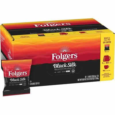 Folgers&reg; Fraction Pack Black Silk Coffee - Regular - Dark - 1.4 oz - Fraction Pack - 42 / Carton