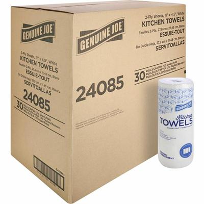 Genuine Joe Kitchen Roll Flexible Size Towels - 2 Ply - 1 5/8" Core - White - Paper - 30 / Carton