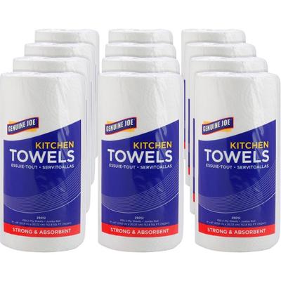 Genuine Joe Paper Towels - 2 Ply - 8" Width x 11" Length - 250 Sheets/Roll - 1 5/8" Core - White - Paper - 12 / Carton