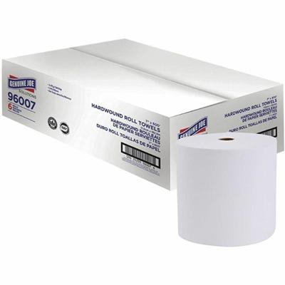 Genuine Joe Solutions 1-ply Hardwound Towels - 1 Ply - 7" Width x 600 ft Length - 63/64" Core - White - Virgin Fiber - 6 / Carton