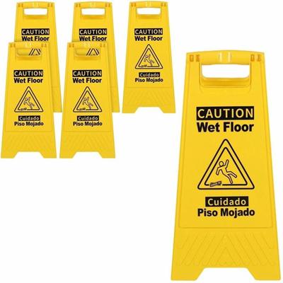 Genuine Joe Universal Graphic Wet Floor Sign - English, Spanish - Print/Message "Wet Floor" - Foldable - Yellow - 2 / Carton