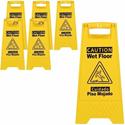 Genuine Joe Universal Graphic Wet Floor Sign - English, Spanish - Print/Message "Wet Floor" - Foldable - Yellow - 2 / Carton