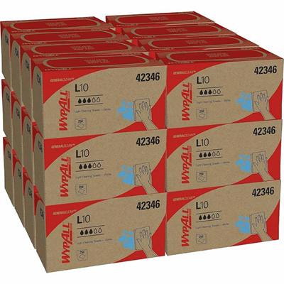 Wypall GeneralClean L10 Light Cleaning Towels - 10.25" Length x 9" Width - Textured, Absorbent - White - 250/Box - 24 / Carton