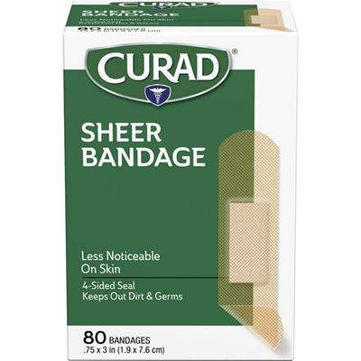 Curad Sheer Bandage Strips - - 0.75" Width x 3" Length - Sheer, Clear - Fabric - 80 / Box