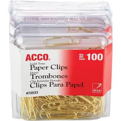 ACCO Gold Tone Paper Clips - No. 2 - 1.4" Length x 0.5" Width - 10 Sheet Capacity - for Office, Home, School, Document, Paper - Sturdy, Flex Resistant, Bend Resistant - Gold - 100/Box - 1 Pack