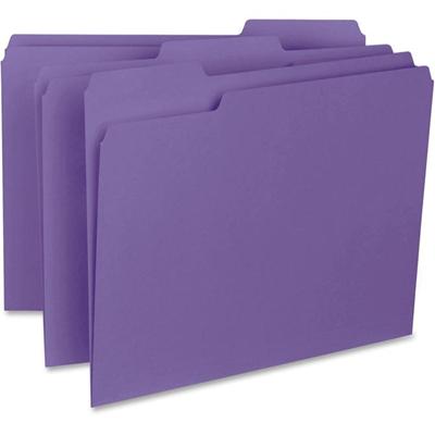 Business Source 1/3 Tab Cut Letter Recycled Top Tab File Folder - 8 1/2" x 11" - Top Tab Location - Assorted Tab Position - 11 pt. - Purple - Sturdy, Long Lasting, Durable - 10% Recycled - 100 / Box