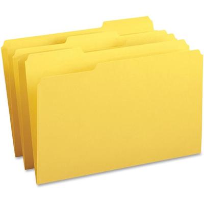 Business Source 1/3 Tab Cut Legal Recycled Top Tab File Folder - 8 1/2" x 14" - Top Tab Location - Assorted Tab Position - 11 pt. - 1 Plys - Yellow - 10% Recycled - 100 / Box