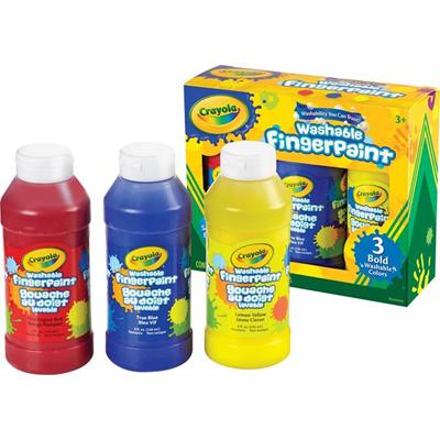 Crayola Washable Fingerpaint Bold Colors Set - 3 Color(s) - True Blue, Lemon Yellow, Fire Engine Red - 8 oz - Washable - 3 / Set
