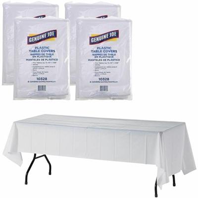 Genuine Joe Plastic Rectangular Table Covers - 108" Length x 54" Width - Plastic - White - 6/Pack - 4 / Carton
