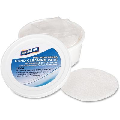 Genuine Joe Pre-moistened Hand Cleaning Pads - 3" Roll Diameter - WhitePack - 50/Pack - 6 / Carton