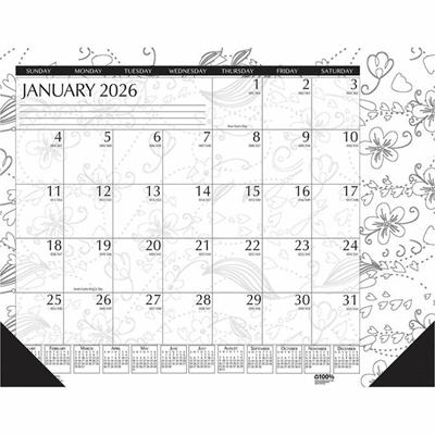 House of Doolittle Doodle Monthly Desk Pad - Julian Dates - Monthly - 12 Month - January 2026 to December 2026 - 1 Month Single Page Layout - Desk Pad - Black/White - Paper - 13" Height x 18.5" Width - Notes Area, Reference Calendar - 1 Each