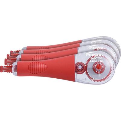 Integra Pen-style Retractable Correction Tape - 0.25" Tape Width x 19.67 ft Tape Length - White Tape - Pen Style Transparent Dispenser - Retractable, Non-refillable - Transparent - 4 / Pack