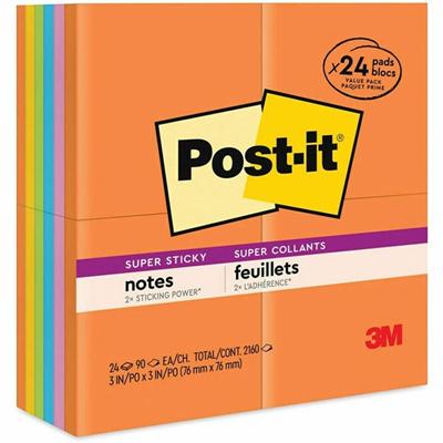 Post-it&reg; Super Sticky Notes - Energy Boost Color Collection - 1680 x Multicolor - 3" Flag/Note Width x 3" Flag/Note Length - Square - 70 Sheets per Pad - Vital Orange, Tropical Pink, Sunnyside, Blue Paradise, Limeade - Paper - Self-adhesive, Recy