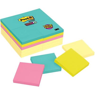 Post-it&reg; Super Sticky Notes - Supernova Neons Color Collection - 2160 x Multicolor - 3" Flag/Note Width x 3" Flag/Note Length - Rectangle - 90 Sheets per Pad - Aqua Splash, Tropical Pink, Acid Lime, Canary Yellow - Paper - Self-adhesive, Recyclab
