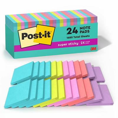 Post-it&reg; Super Sticky Notes - Supernova Neons Color Collection - 1680 x Multicolor - 3" Flag/Note Width x 3" Flag/Note Length - Rectangle - 70 Sheets per Pad - Aqua Splash, Tropical Pink, Acid Lime, Guava, Iris Infusion - Paper - Self-adhesive, R