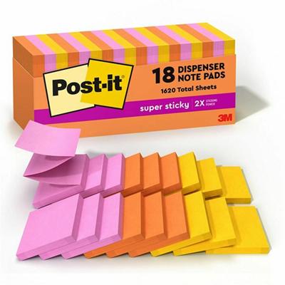 Post-it&reg; Super Sticky Dispenser Notes - Energy Boost Color Collection - 3" Flag/Note Width x 3" Flag/Note Length - Rectangle - Vital Orange, Tropical Pink, Sunnyside - Paper - Self-adhesive, Removable, Recyclable - 1 Pack