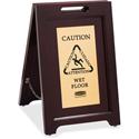 Rubbermaid Commercial Brass Plaque Wooden Caution Sign - Print/Message "Caution" , "Attention" , "Cuidado" , "Wet Floor" - 15" Width x 23.5" Height x 16.2" Depth - Rectangular Shape - Black Print/Message Color - Double Sided - Durable, Carry Handle, 