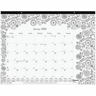 Blueline DoodlePlan Desk Pad - Botanica - Julian Dates - Monthly - January 2026 to December 2026 - 1 Month Single Page Layout - Desk Pad - White - Chipboard - 17" Height x 22" Width - Tear-off, Compact, Reinforced - 1 Each