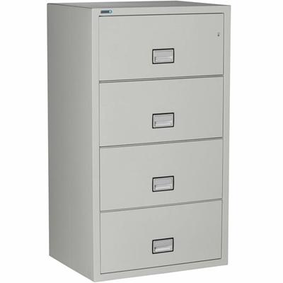 Phoenix World Class Lateral File - 4-Drawer - 31" Width x 23.6" Depth x 54.7" Height - 4 x Drawer(s) for File - Lateral - Fire Resistant, Explosion Resistant, Impact Resistant, Security Lock - Light Gray